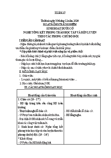 Kế hoạch bài dạy Lớp 2 - Tuần 17 Năm học 2024-2025 (Trần Thị Vân Anh)
