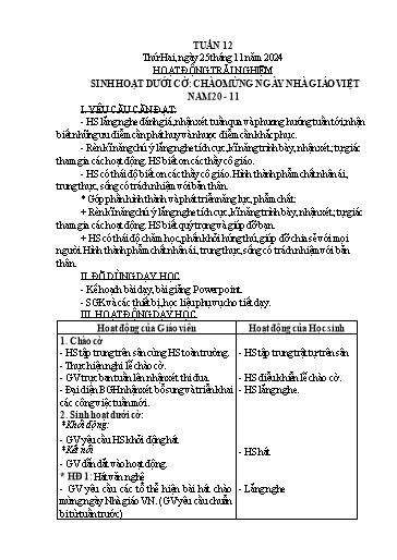 Kế hoạch bài dạy Lớp 3 - Tuần 12 Năm học 2024-2025 (Vi Thị Thính)