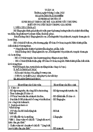 Kế hoạch bài dạy Lớp 3 - Tuần 18 Năm học 2024-2025 (Hồ Thị Thảo)
