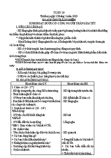 Kế hoạch bài dạy Lớp 3 - Tuần 19 Năm học 2024-2025 (Hồ Thị Thảo)