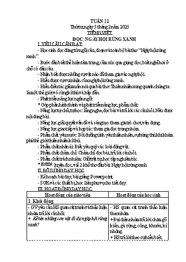 Kế hoạch bài dạy Lớp 3 - Tuần 21 Năm học 2024-2025 (Hồ Thị Thảo)