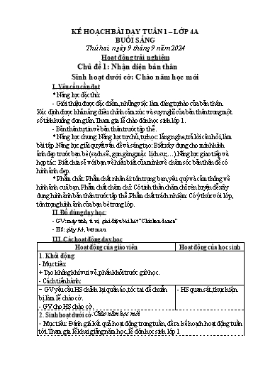 Kế hoạch bài dạy Lớp 4 - Tuần 1 Năm học 2024-2025 (Trần Liệu Hoa)