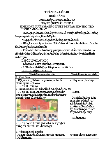 Kế hoạch bài dạy Lớp 4 - Tuần 16 Năm học 2024-2025 (Lữ Thị Yến)