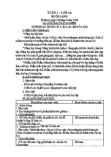 Kế hoạch bài dạy Lớp 4 - Tuần 2 Năm học 2024-2025 (Trần Liệu Hoa)