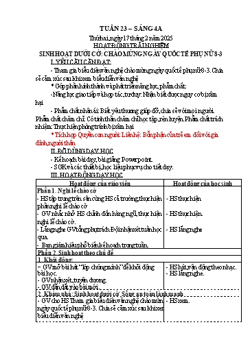 Kế hoạch bài dạy Lớp 4 - Tuần 23 Năm học 2024-2025 (Trần Liệu Hoa)