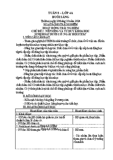 Kế hoạch bài dạy Lớp 4 - Tuần 8 Năm học 2024-2025 (Trần Liệu Hoa)
