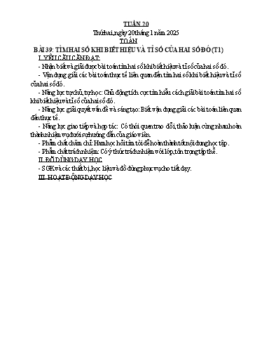 Kế hoạch bài dạy Lớp 5 - Tuần 20 Năm học 2024-2025 (Nguyễn Hồng Năng)