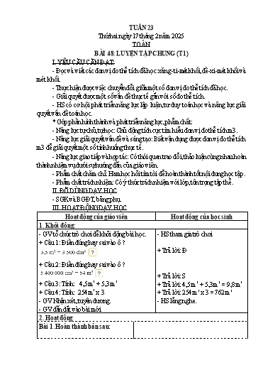 Kế hoạch bài dạy Lớp 5 - Tuần 23 Năm học 2024-2025 (Nguyễn Hồng Năng)