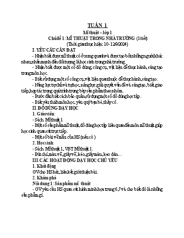 Kế hoạch bài dạy Mĩ Thuật 1 - Tuần 1 đến tuần 25 (GV: Đặng Thị Hương Giang)
