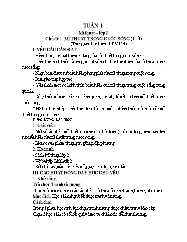 Kế hoạch bài dạy Mĩ Thuật 2 - Tuần 1 đến tuần 25 (GV: Đặng Thị Hương Giang)