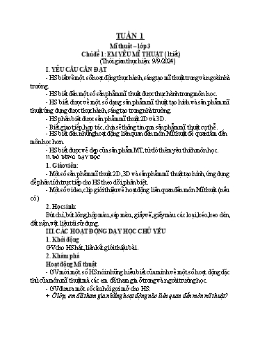 Kế hoạch bài dạy Mĩ Thuật 3 - Tuần 1 đến tuần 26 (GV: Đặng Thị Hương Giang)