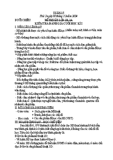 Kế hoạch bài dạy Mĩ Thuật Tiểu Học (1-5) - Tuần 17 Năm học 2024-2025 (Nguyễn Thị Vinh)