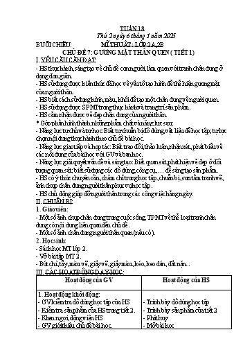 Kế hoạch bài dạy Mĩ Thuật Tiểu Học (1-5) - Tuần 18 Năm học 2024-2025 (Nguyễn Thị Vinh)