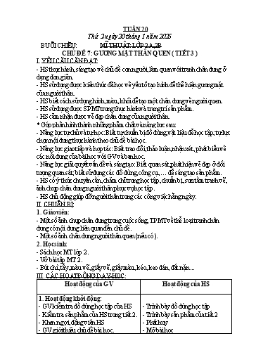 Kế hoạch bài dạy Mĩ Thuật Tiểu Học (1-5) - Tuần 20 Năm học 2024-2025 (Nguyễn Thị Vinh)
