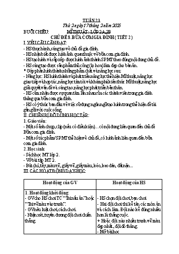 Kế hoạch bài dạy Mĩ Thuật Tiểu Học (1-5) - Tuần 23 Năm học 2024-2025 (Nguyễn Thị Vinh)