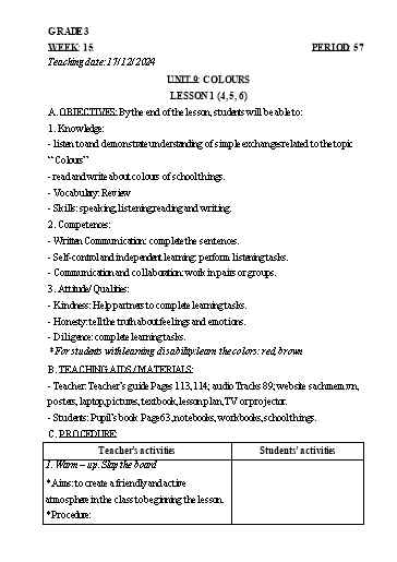Kế hoạch bài dạy Tiếng Anh 3+4+5 - Tuần 15 Năm học 2024-2025 (Phan Thị Hồng Thắm)