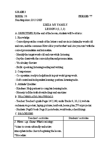 Kế hoạch bài dạy Tiếng Anh 3+4+5 - Tuần 20 Năm học 2024-2025 (Phan Thị Hồng Thắm)