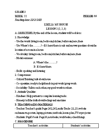 Kế hoạch bài dạy Tiếng Anh 3+4+5 - Tuần 22 Năm học 2024-2025 (Phan Thị Hồng Thắm)
