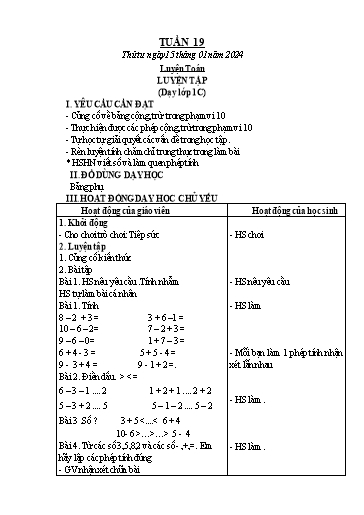 Kế hoạch bài dạy Toán 1+2 - Tuần 19: Luyện tập (NH 2024-2025)(GV: Phạm Thị Kim Anh)